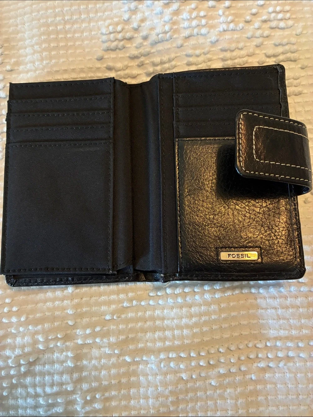 Fossil Black Genuine Leather Wallet with Zip Pocket